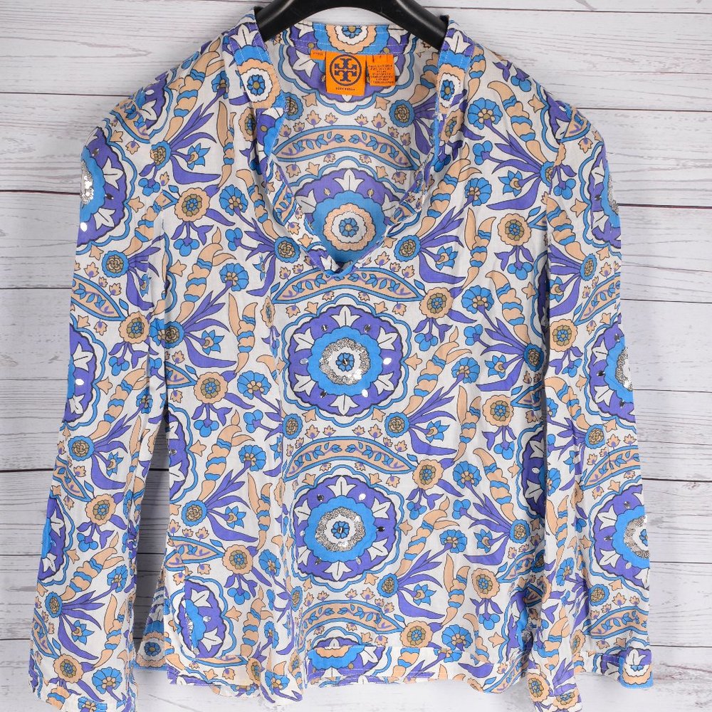 Tory Burch Size 8 Floral Sequin Embellished Tunic